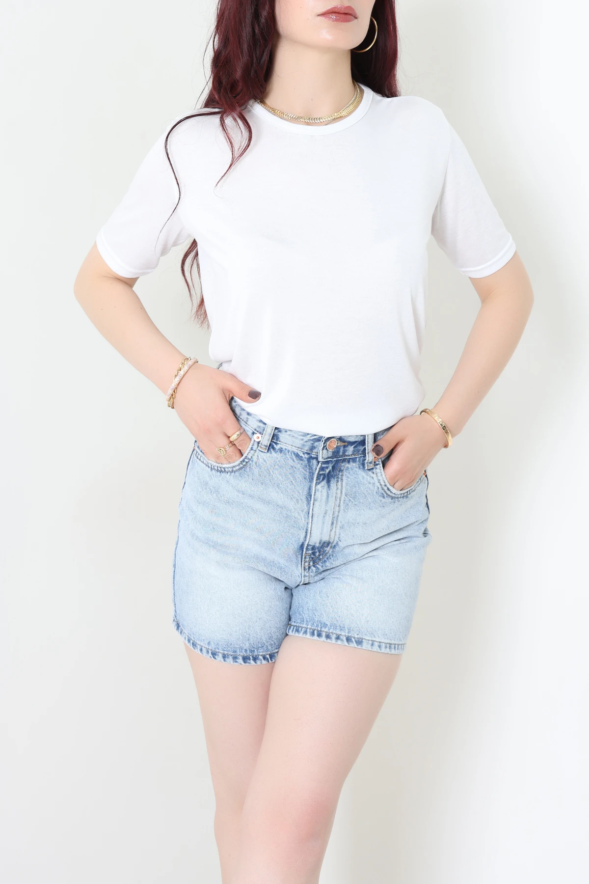 Bisiklet Yaka Kısa Kollu Viskon Bluz Beyaz - 71488.599.