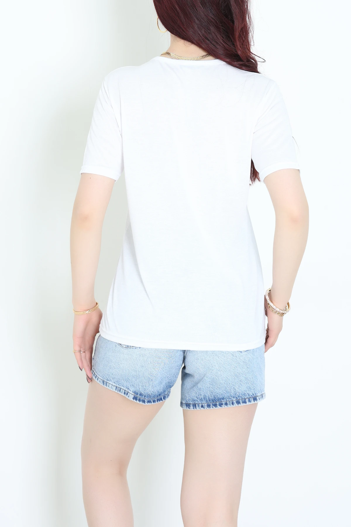 Bisiklet Yaka Kısa Kollu Viskon Bluz Beyaz - 71488.599.