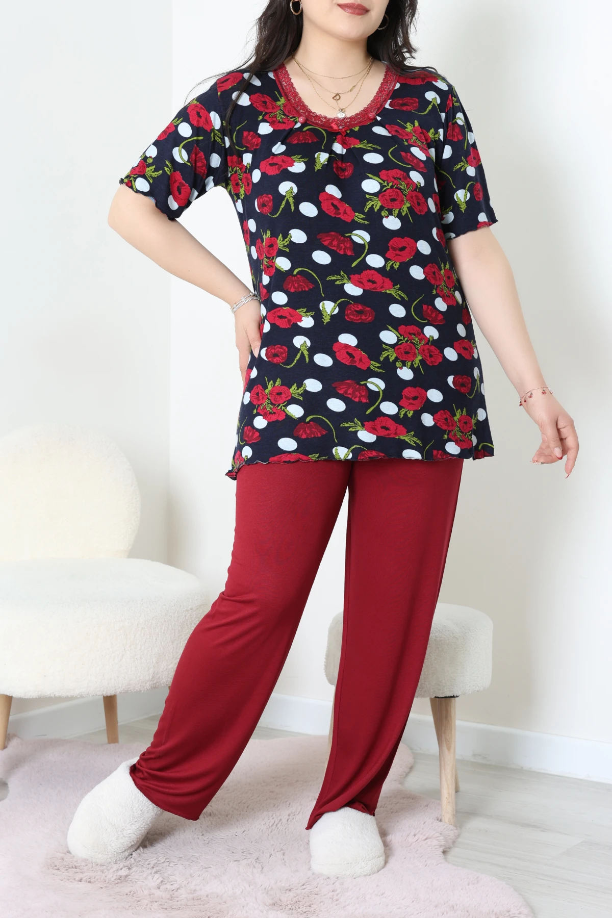 Büyük Beden Dantelli Pijama Takımı Laciçiçek - 71500.1773.