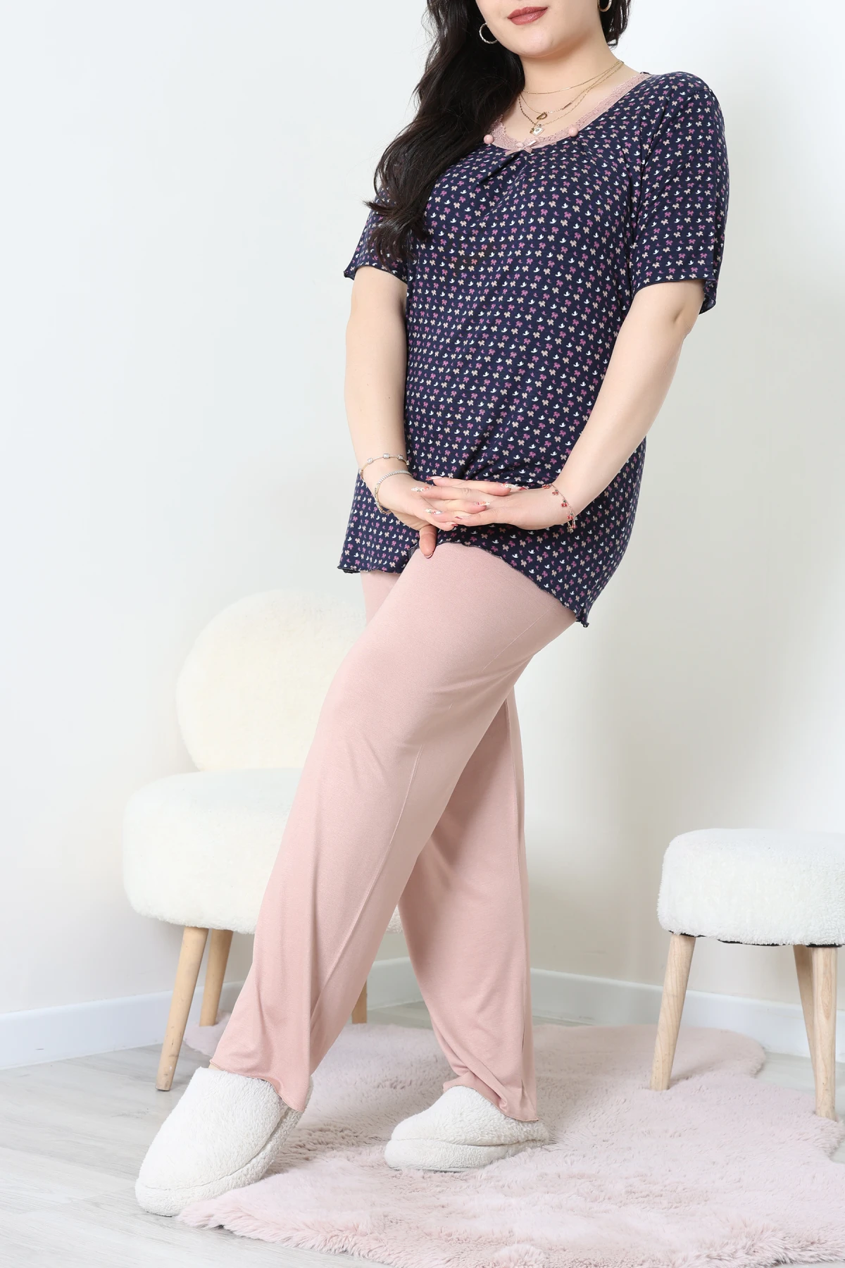 Büyük Beden Dantelli Pijama Takımı Lacikaramel - 71500.1773.