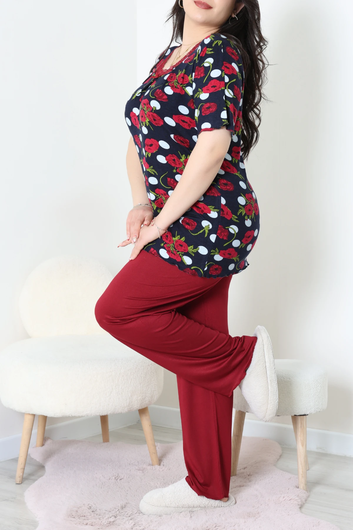 Büyük Beden Dantelli Pijama Takımı Laciçiçek - 71500.1773.