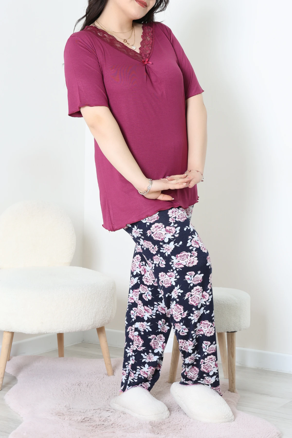 Büyük Beden Dantelli Pijama Takımı Mor - 71500.1773.