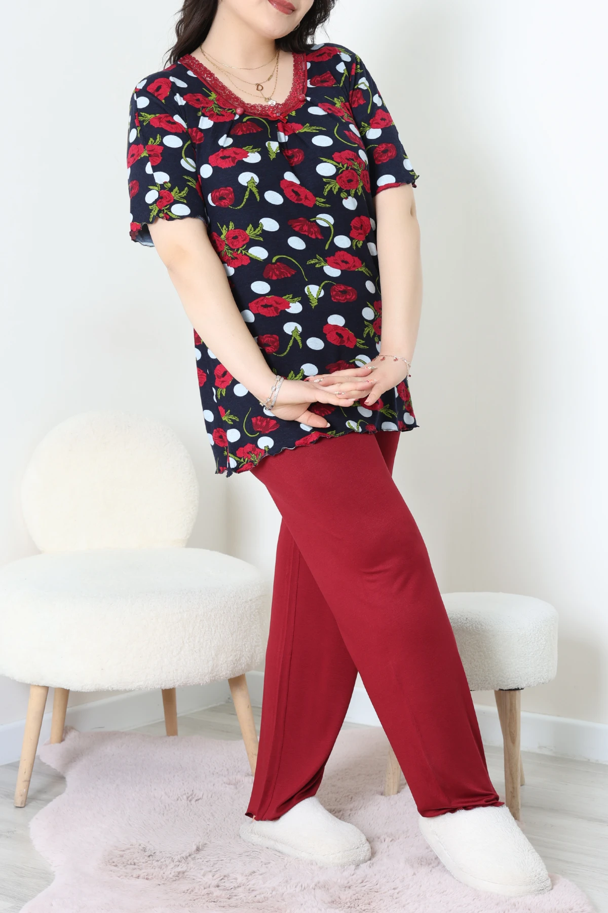 Büyük Beden Dantelli Pijama Takımı Laciçiçek - 71500.1773.