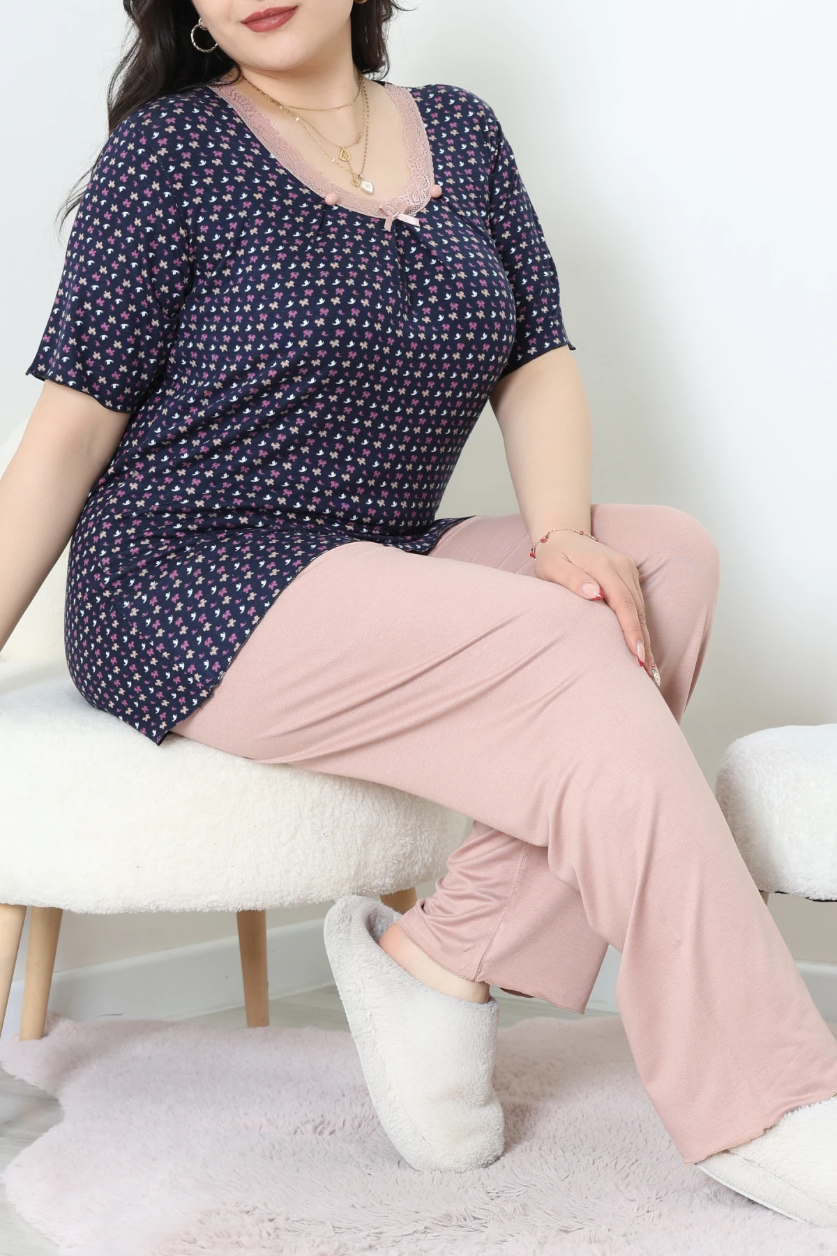 Büyük Beden Dantelli Pijama Takımı Lacikaramel - 71500.1773.