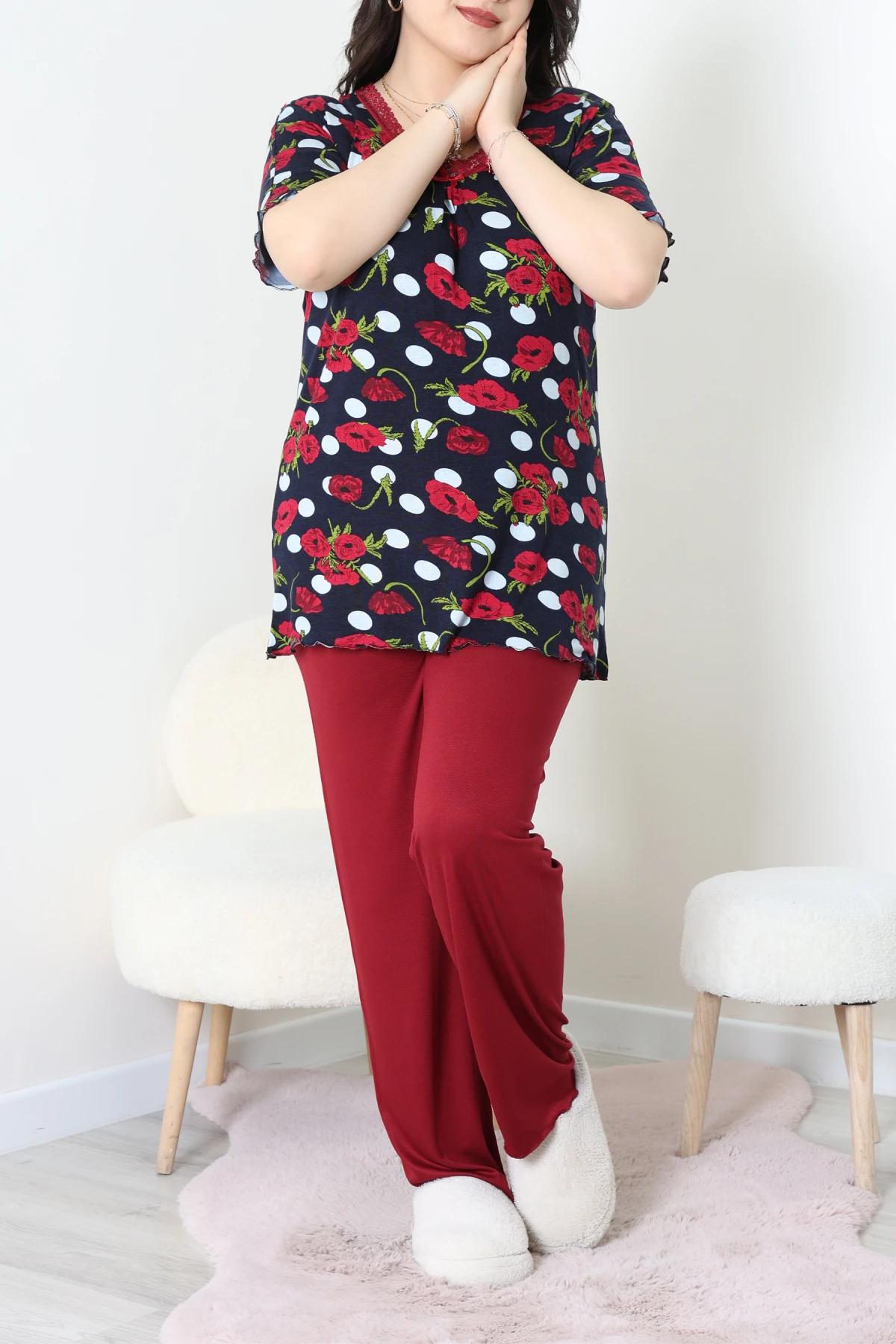 Büyük Beden Dantelli Pijama Takımı Laciçiçek - 71500.1773.