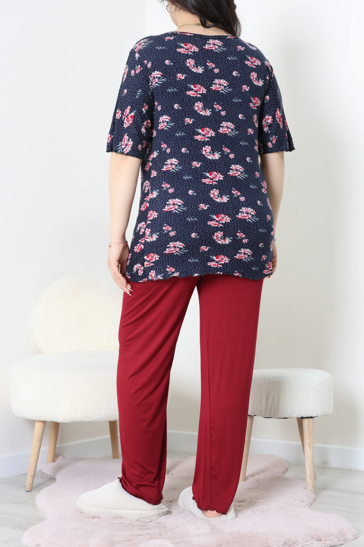 Büyük Beden Dantelli Pijama Takımı Lacibordo - 71500.1773.