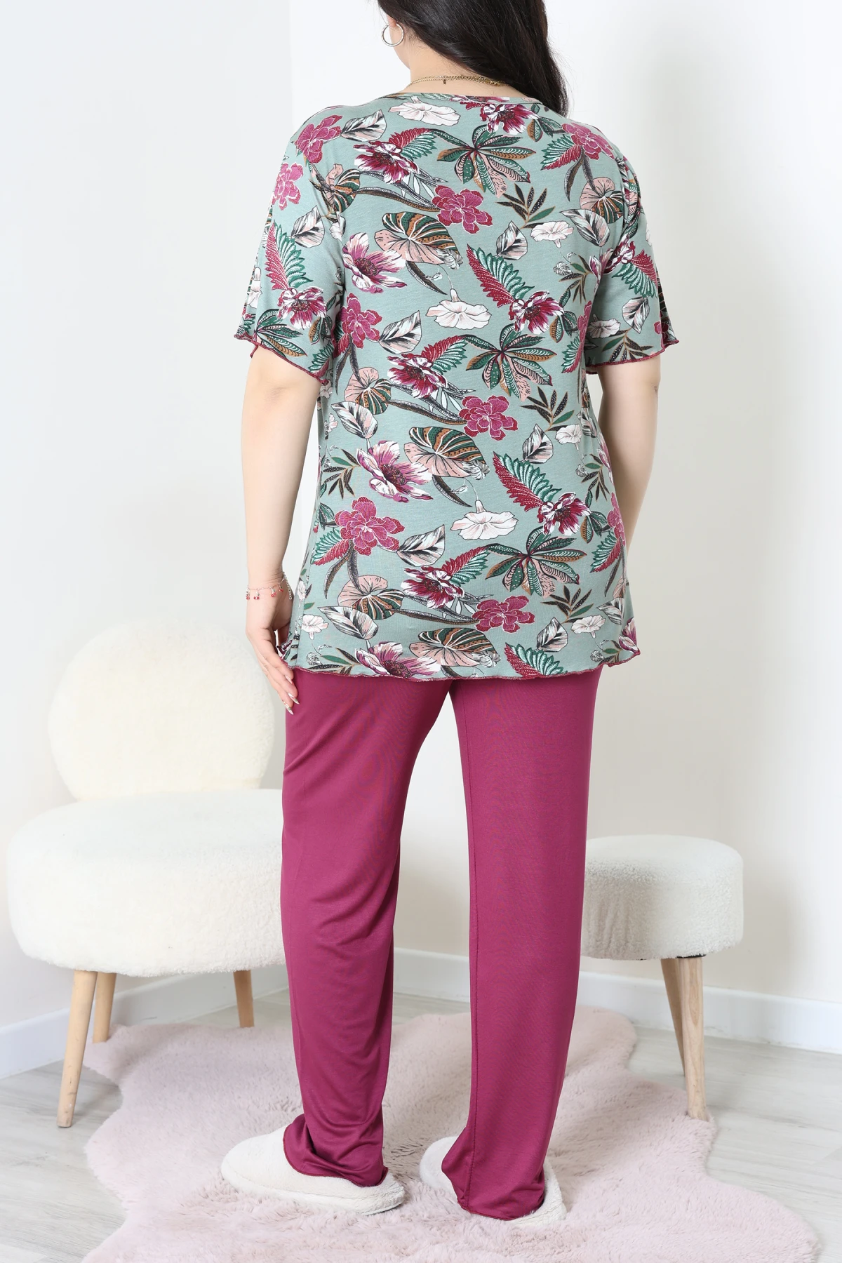 Büyük Beden Dantelli Pijama Takımı Çağla - 71500.1773.