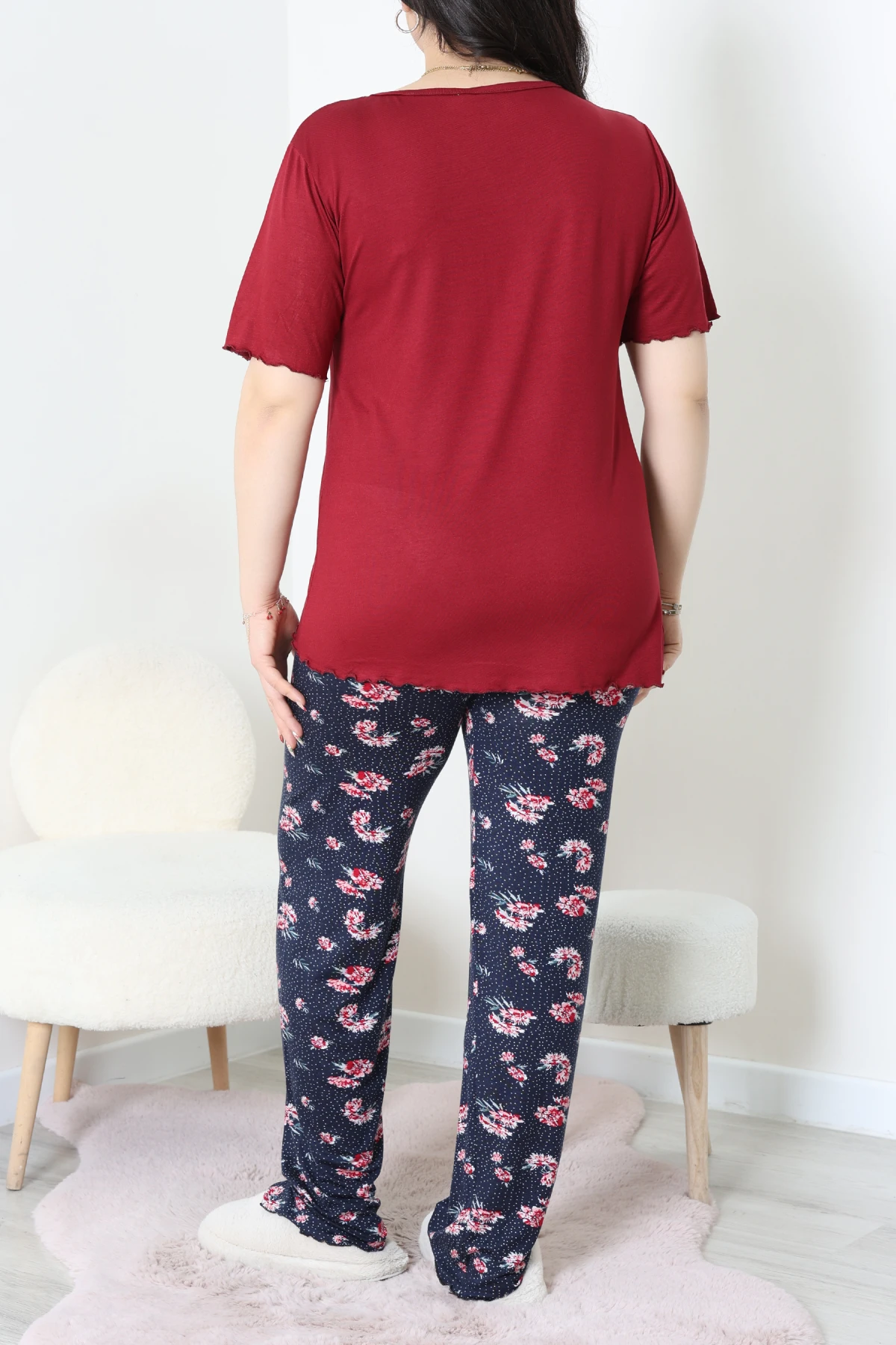 Büyük Beden Dantelli Pijama Takımı Bordolaci - 71500.1773.