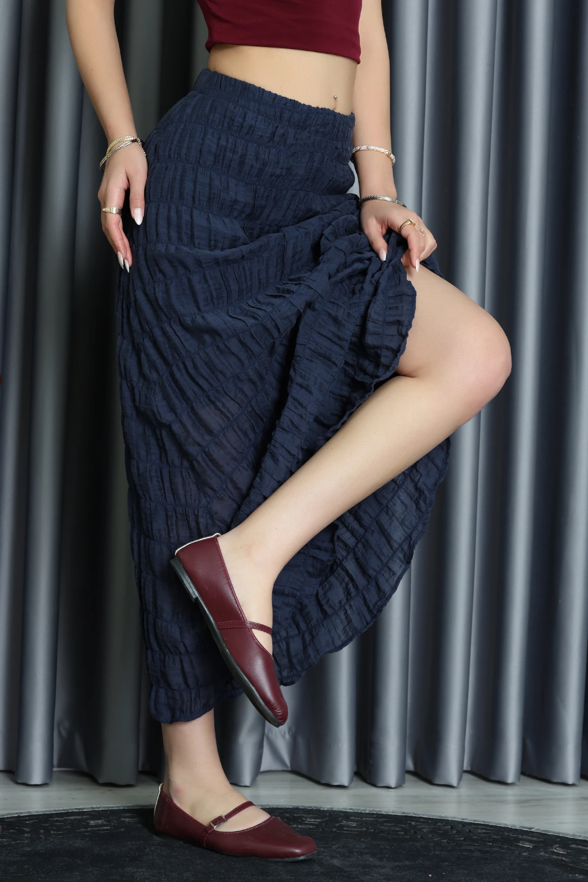 Büzgülü Karışık Dokulu Şifon Etek Laci - 7585.196.