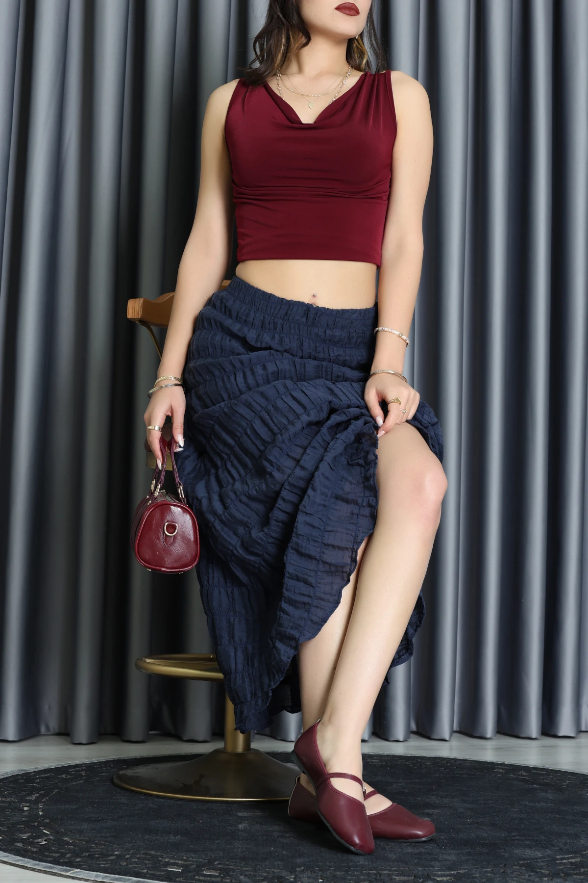 Büzgülü Karışık Dokulu Şifon Etek Laci - 7585.196.