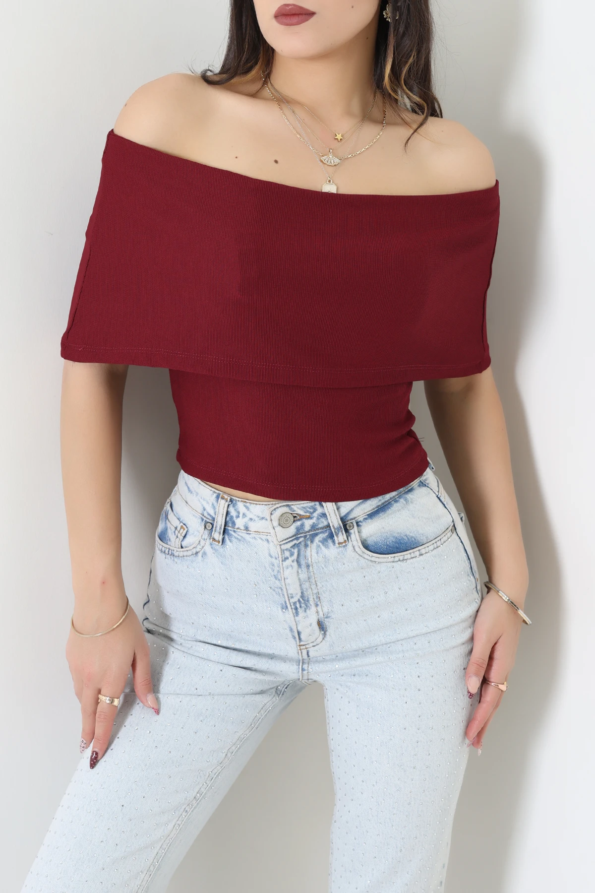 Kemerli Ottoman Bluz Bordo - 8047.1247.