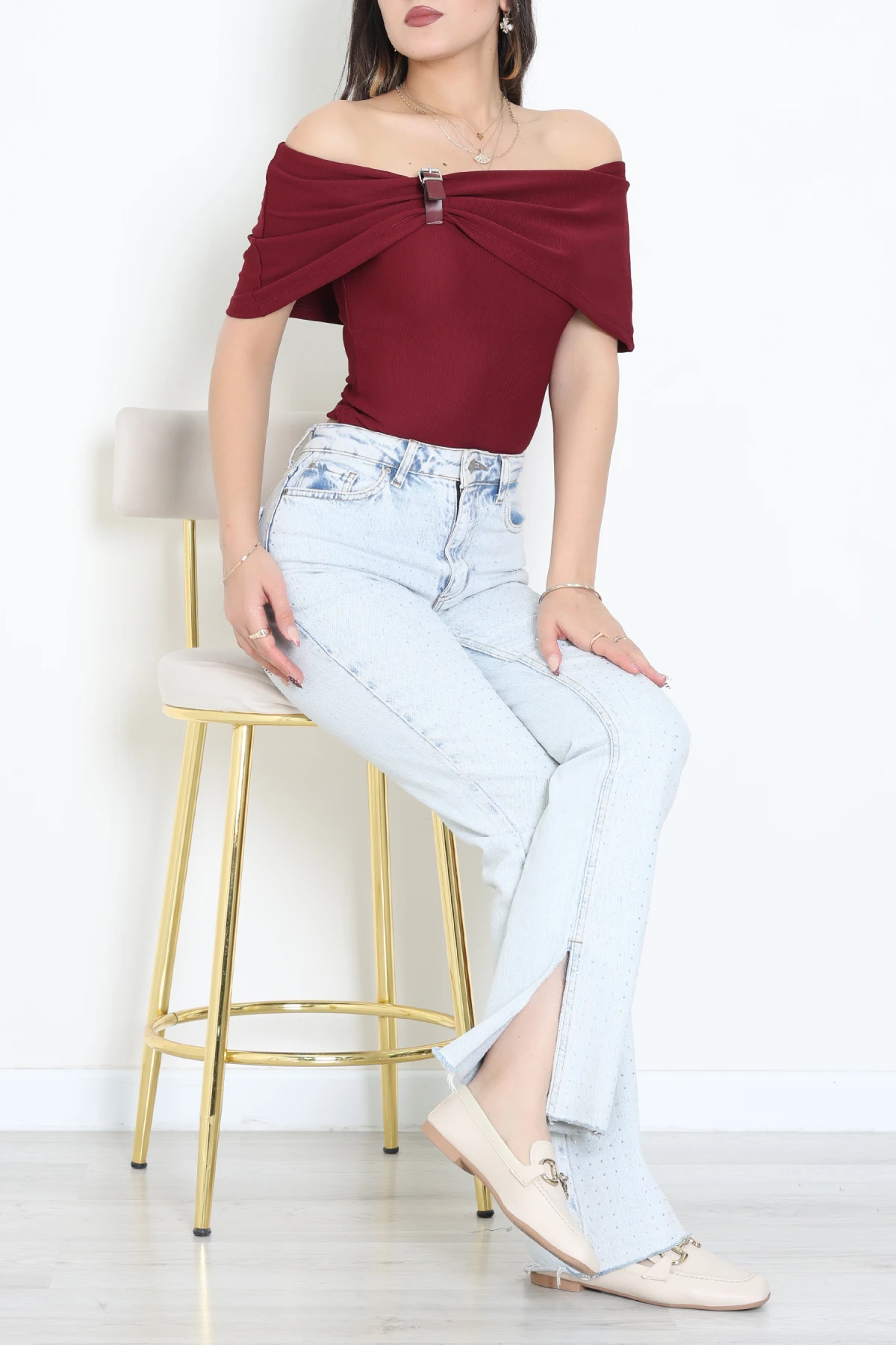 Kemerli Ottoman Bluz Bordo - 8047.1247.