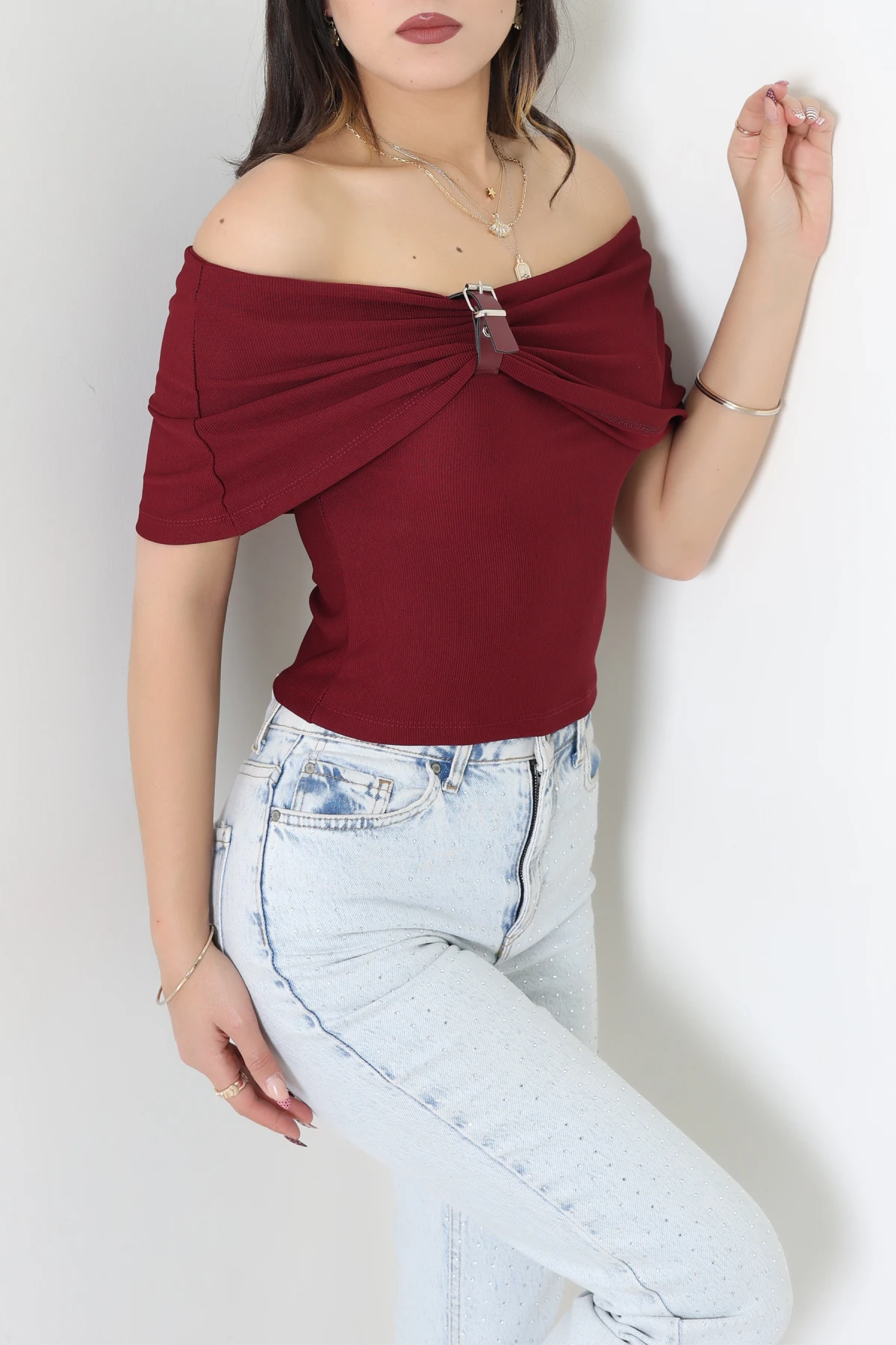 Kemerli Ottoman Bluz Bordo - 8047.1247.