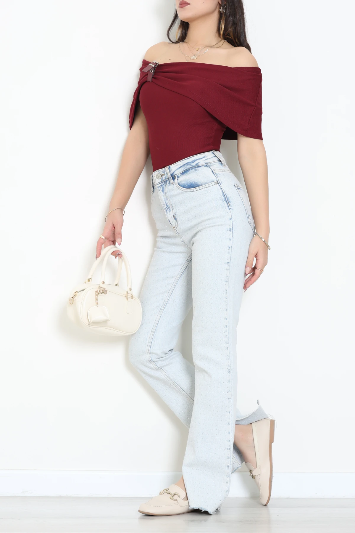 Kemerli Ottoman Bluz Bordo - 8047.1247.