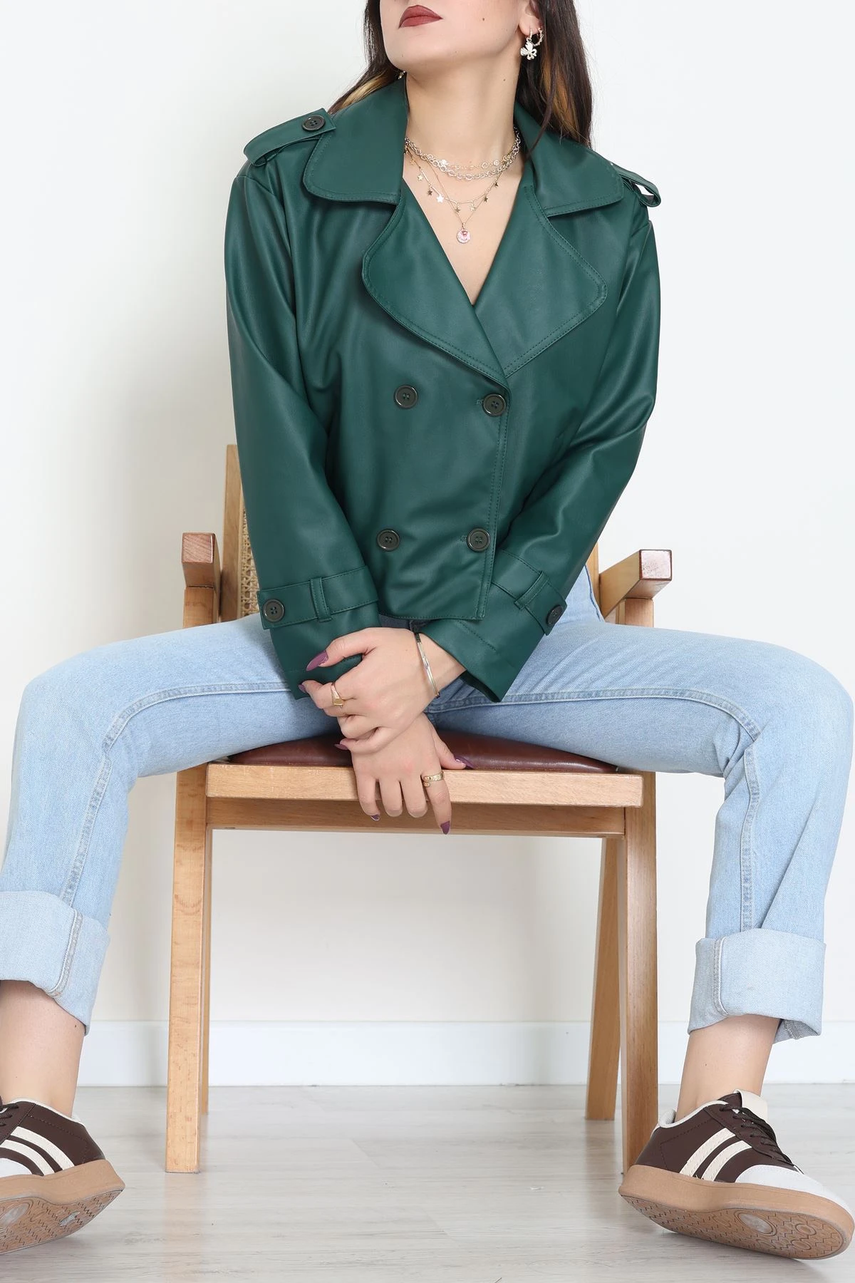 Astarlı Deri Ceket Zümrüt - 8678.179.