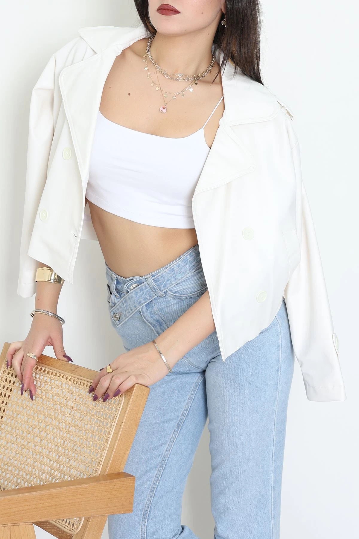 Astarlı Deri Ceket Beyaz - 8678.179.