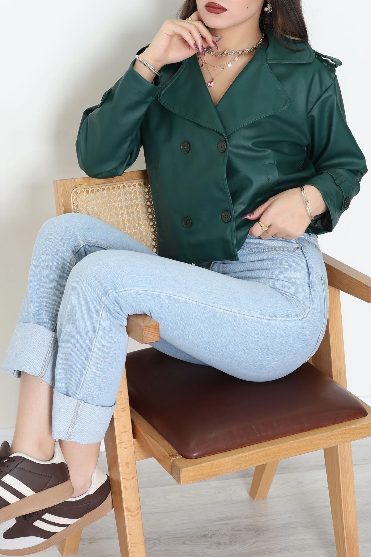 Astarlı Deri Ceket Zümrüt - 8678.179.