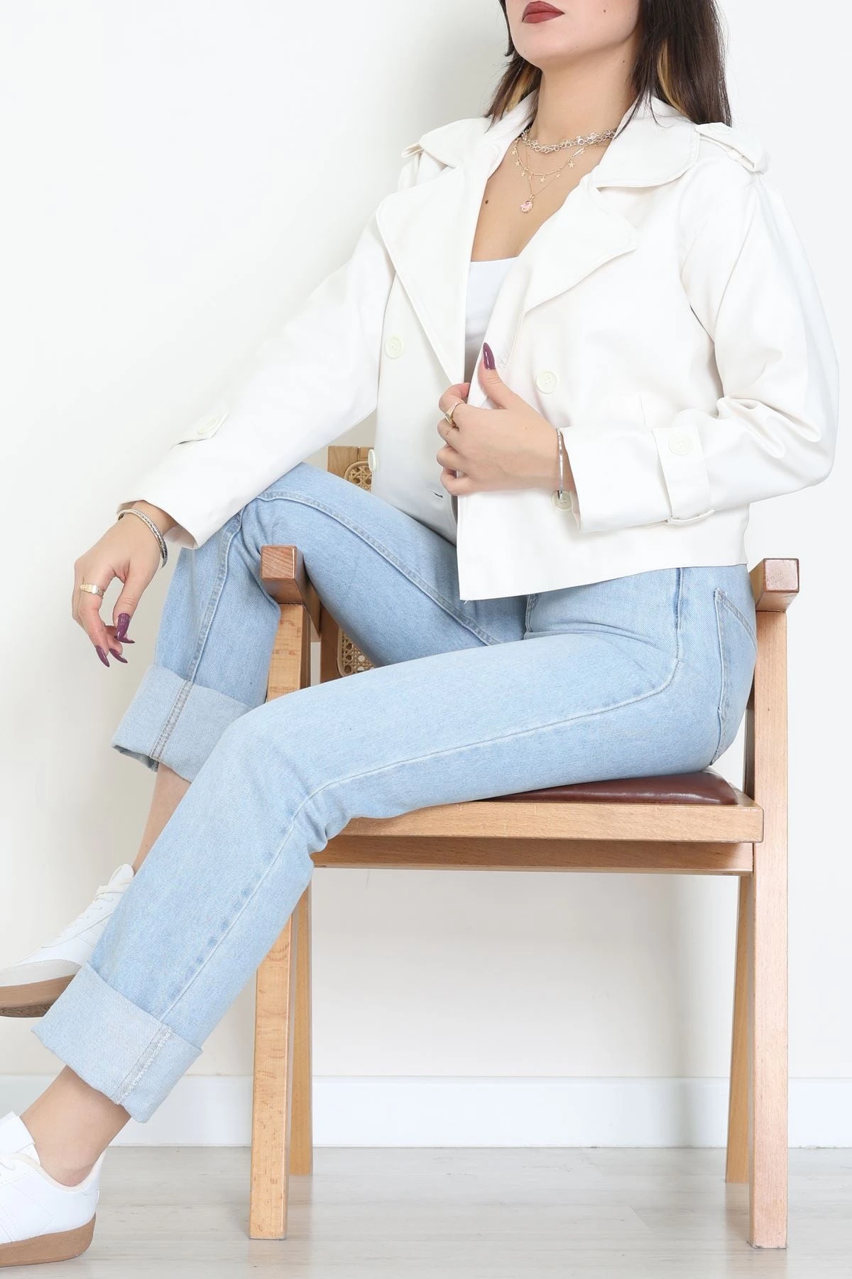 Astarlı Deri Ceket Beyaz - 8678.179.