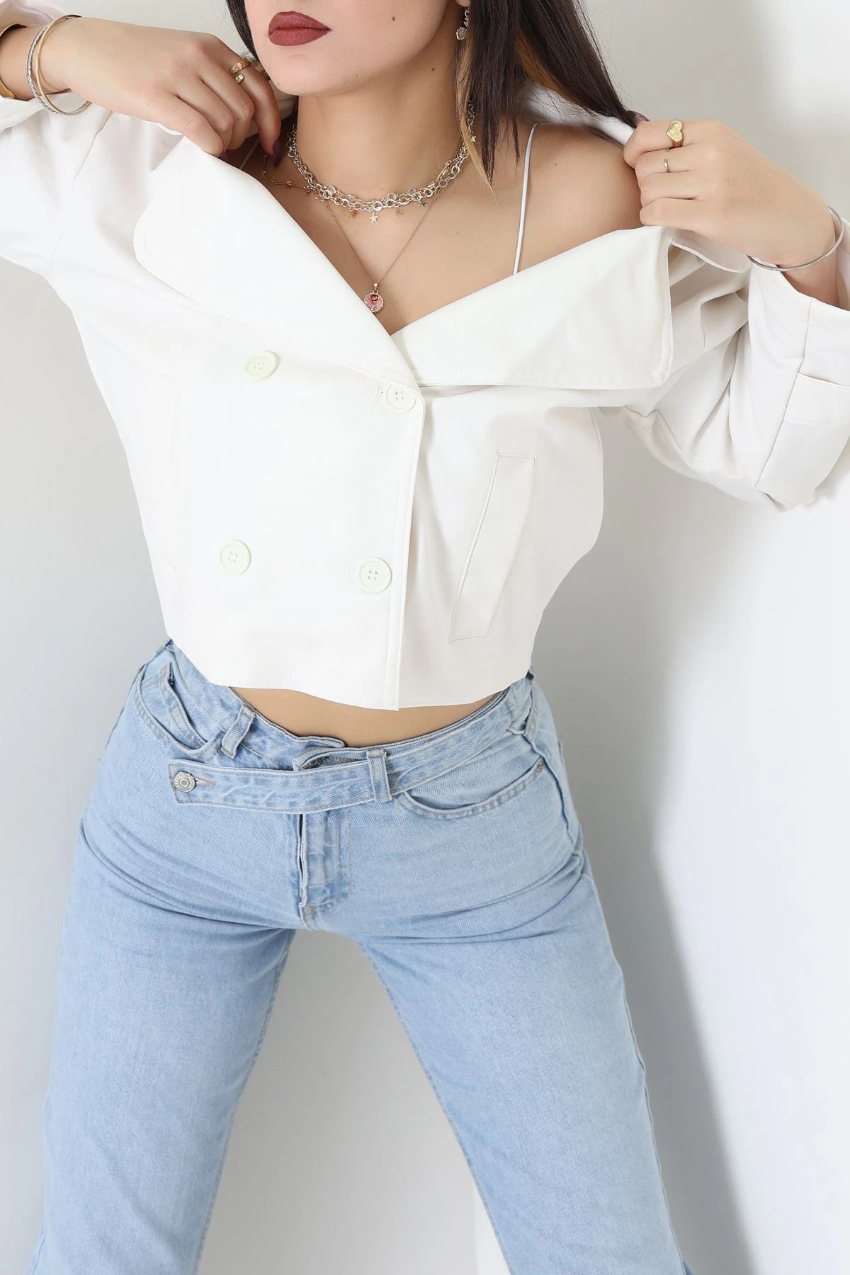 Astarlı Deri Ceket Beyaz - 8678.179.