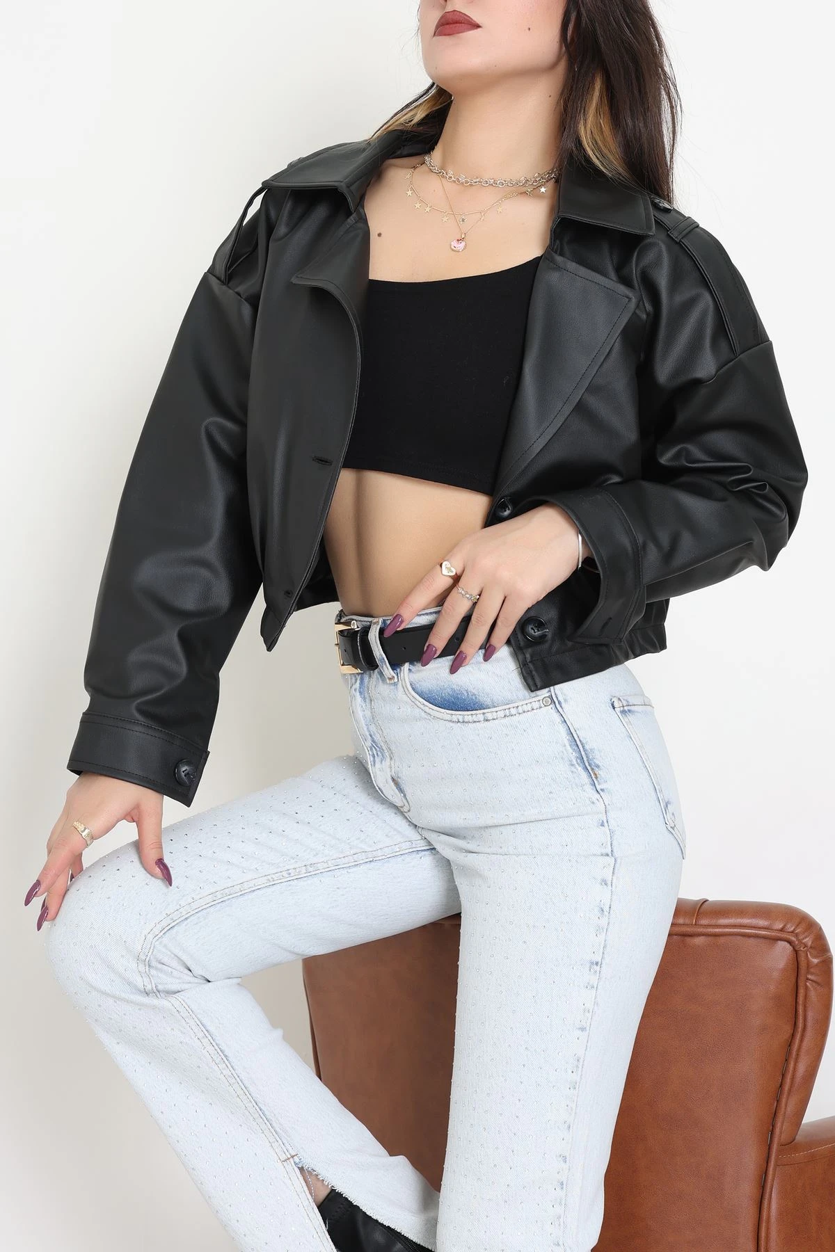 Astarlı Deri Ceket Siyah - 8770.179.