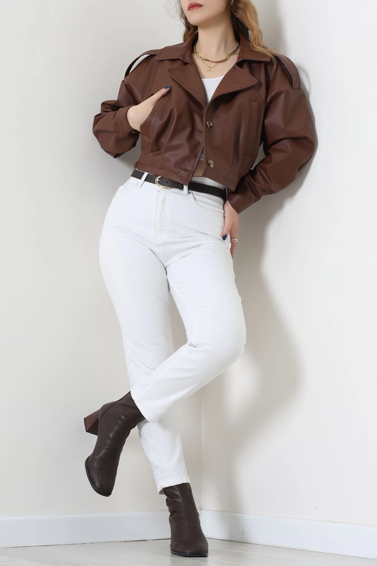 Astarlı Deri Ceket Kahve - 8770.179.