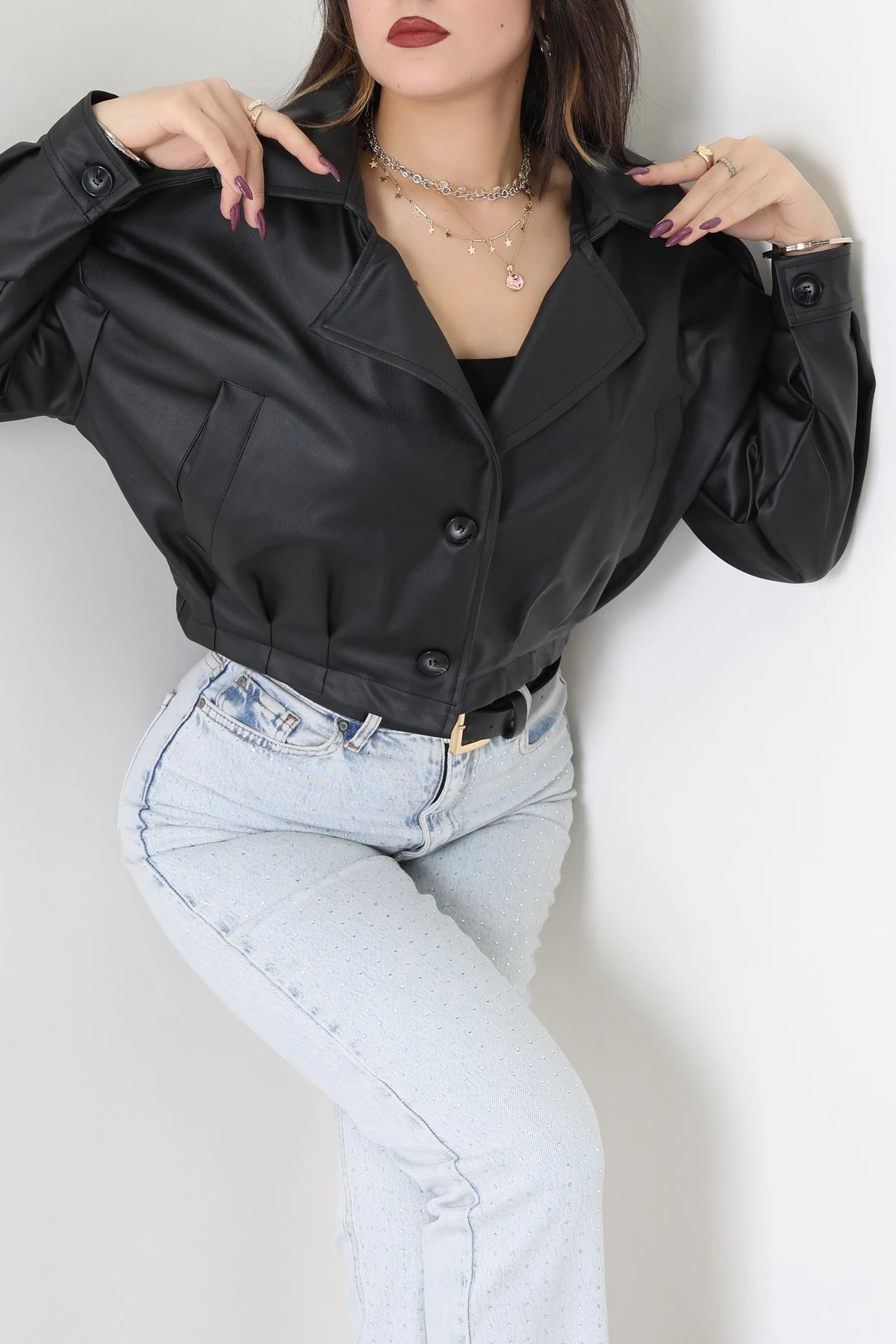 Astarlı Deri Ceket Siyah - 8770.179.