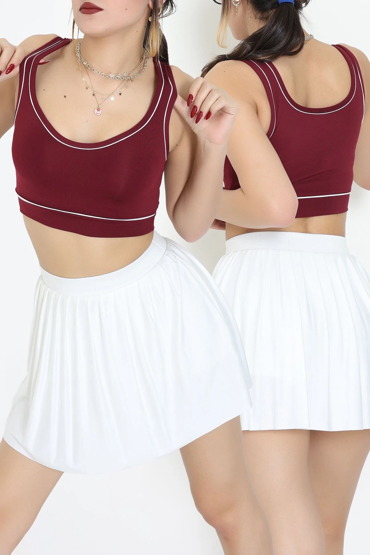 Biyeli Kalın Askılı Crop Atlet Bordo - 9032.125.